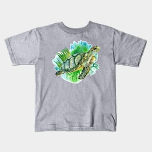 Sea Green turtle seaweed Kids T-Shirt